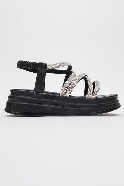 CCWAY AYAKKABI Women's Cross Stone Elastic Sandals Black