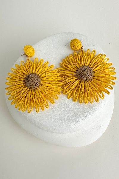 Modex Bohemian Style Yellow Dangle Flower Earrings (6cm)
