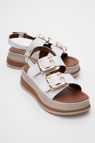 CCWAY AYAKKABI Women's Gold Buckle Sandals White