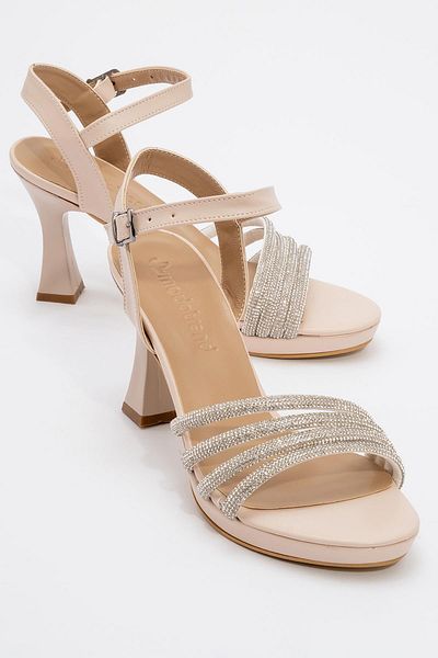 CCWAY AYAKKABI Women's Piping Stone Heeled Sandals Ten Skin