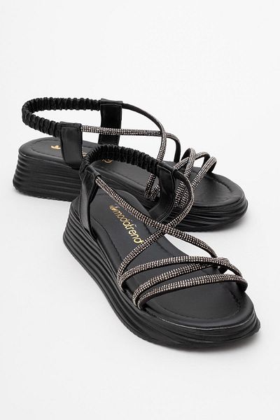 CCWAY AYAKKABI Women's Cross Stone Sandals Black