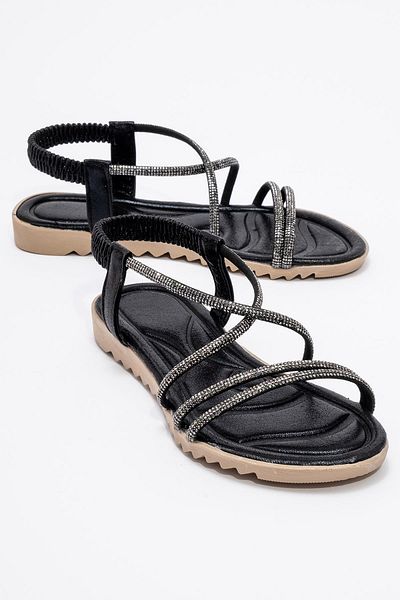 CCWAY AYAKKABI Woman's cross-stone sandal black
