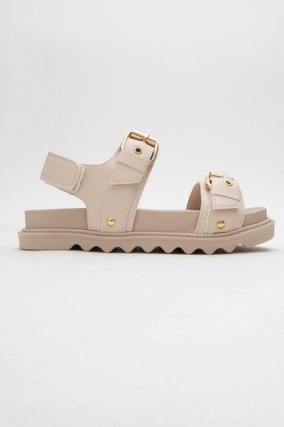 CCWAY AYAKKABI Women's Double Buckle Velcro Sandals Beige