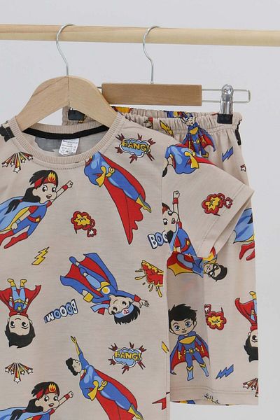 TOFİSA Boy's Beige Printed Shorts Set - 27325