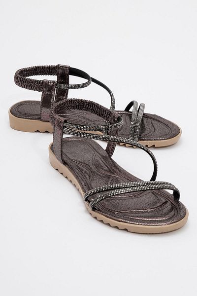 CCWAY AYAKKABI Woman's cross-stone sandal platinum
