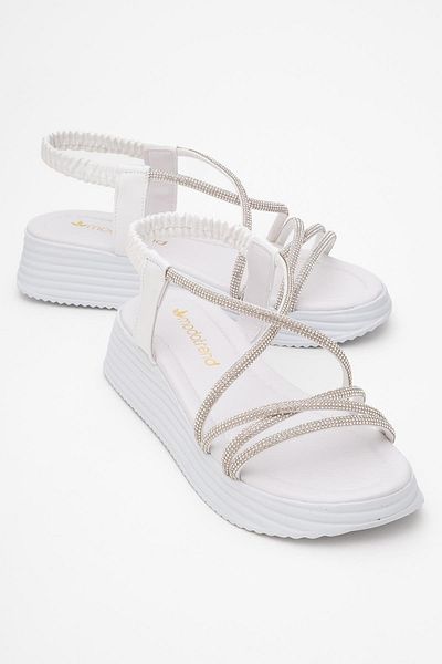 CCWAY AYAKKABI Women's Cross Stone Sandals White