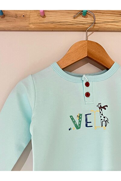 mellox Bebecix Düğmeli Yaka Uzun Kollu Baskılı Erkek Bebek Tshirt