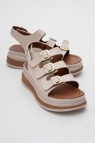 CCWAY AYAKKABI Women's Buckle Sandals Beige