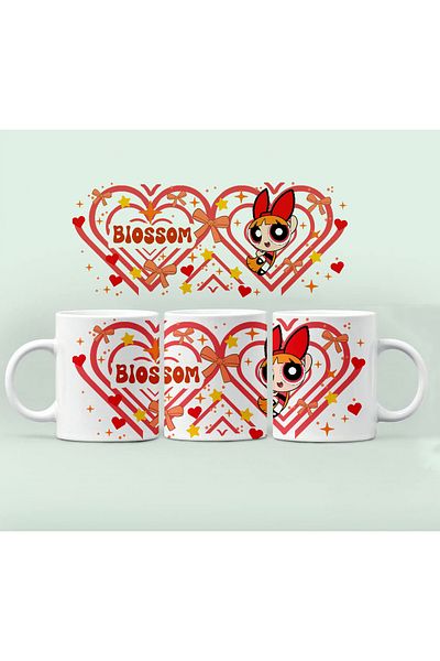 GünayStore Powerpuff Girls - Bubbles- Buttercup Blossom Heart Detailed Mug Cup 300 ml