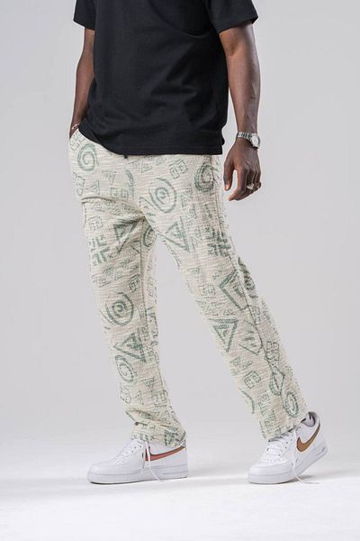 SUPERBLUE Men's Elastic Waist Patterned Green Shalwar Trousers