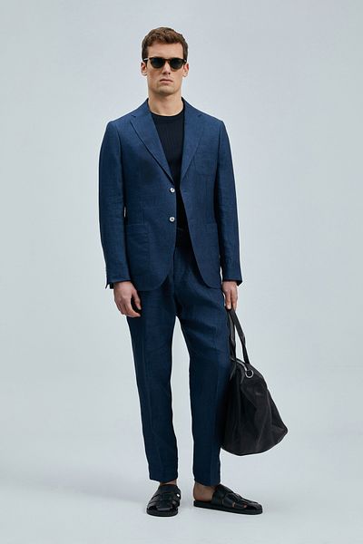Lufian Alberto Smart Men's Chino Trousers Comfort Pleated Navy Blue