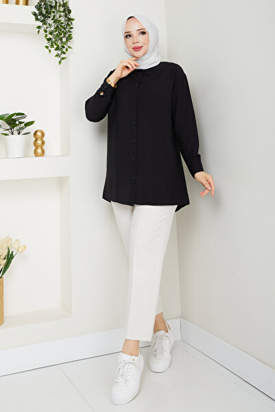 Pamuk Butik Women's Robe with Button Detail on the Back, No Show Lilium Shirt