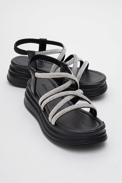 CCWAY AYAKKABI Women's Cross Stone Elastic Sandals Black