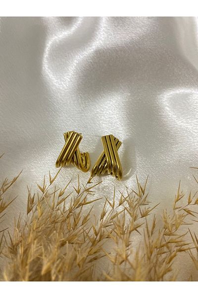 stainless steell Cross Stripe Steel Earrings