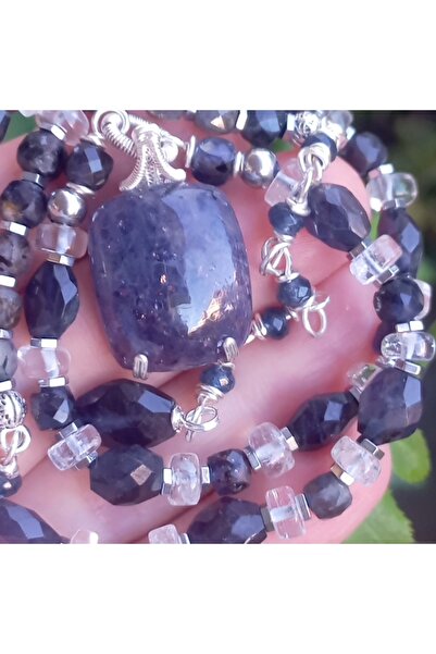 Sibelce 2331 Hindistan el kesimi İyolit Kristal Kuvars el yapımı kolye