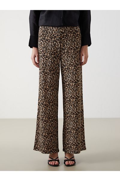 LC Waikiki Leopard Print Women's Trousers with Elastic Waist