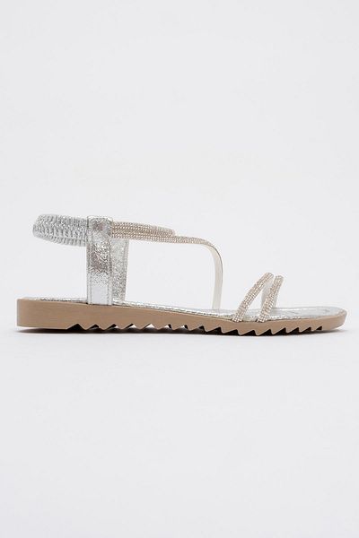 CCWAY AYAKKABI Women's Cross Stone Sandals Silver