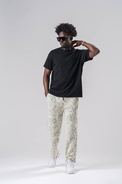 SUPERBLUE Men's Elastic Waist Patterned Green Shalwar Trousers