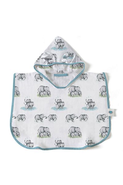 DEUX LAPINS 100% Cotton Muslin Baby Poncho - Les Êlêphants