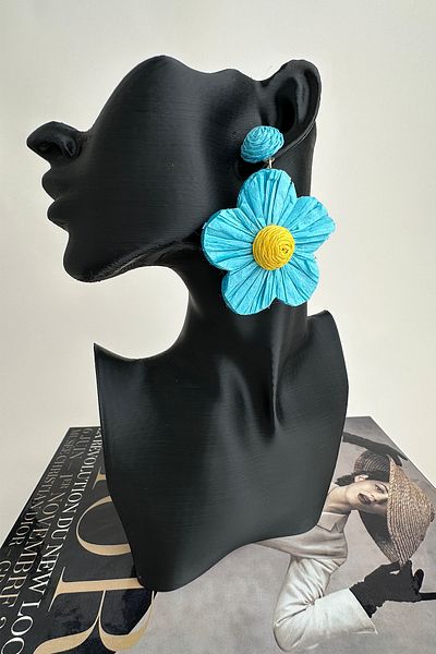 Modex Raffia Bohemian Style Dangle Flower Earrings (7cm)