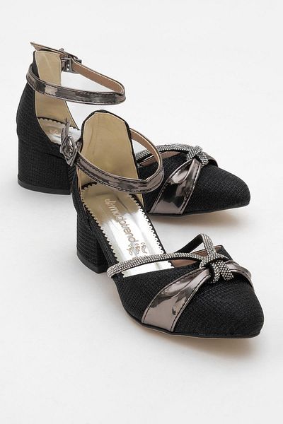 CCWAY AYAKKABI Children's Ribbon Stone Heeled Sandals Black Chupra