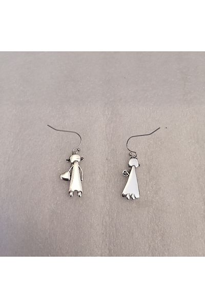 Butik Tülin Authentic Handmade Silver Metal Girl Boy Children Double Red Heart Earrings 3.5X1Cm Made in Thailand