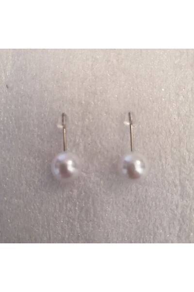Butik Tülin Authentic Synthetic Artificial Pearl White Ball Bead Nails Earrings 1.7X0.7Cm Made in Thailand