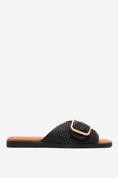 Dericlub Dericlub Women's Single Belt Strap Slippers Real Leather Zy 8141 Black
