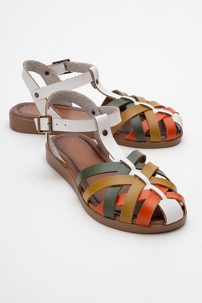 CCWAY AYAKKABI Cross Piping Women's Sandals White Garnish