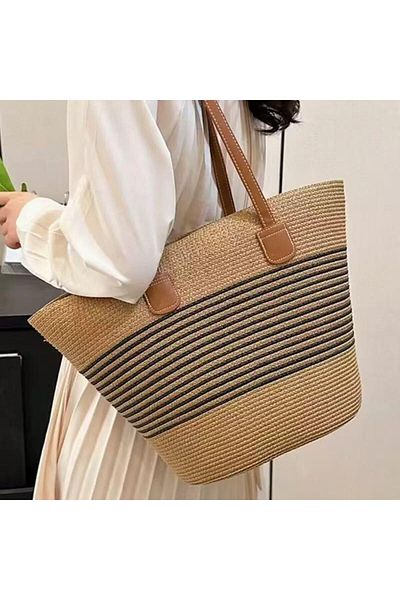 Axesoire Nwc-1051 Camel Black Straw Bag