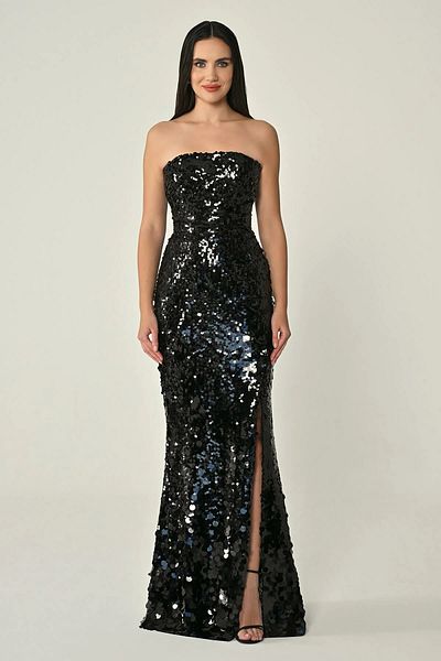 ALFABETA Women Body Wrap Sequin Long Stylish Black Evening Dress & Homecoming Dress Ab7079-Black