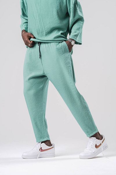 SUPERBLUE Men's Basic Elastic Waist Loose Green Baggy Trousers