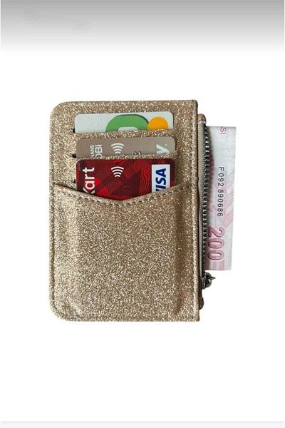 mirakuş Glitter Gold Zipper Detailed Card Holder - Gift