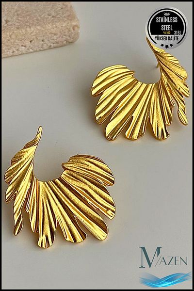 MAZEN Half Leaf Model Earrings |   100% Steel |   Antiallergic |   Non-Tarnish Lightweight Design