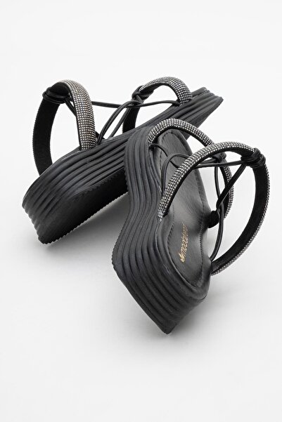 CCWAY AYAKKABI Women's Stone Flat Slippers Black Black