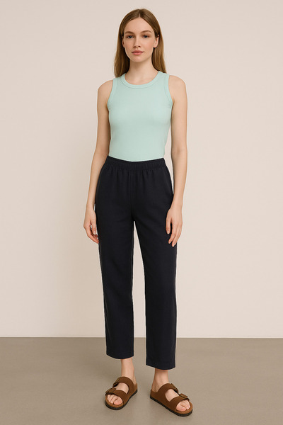 BELISTIL Turquoise Cyan Crew Neck Slim Fit Ribbed Undershirt