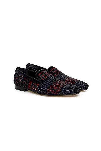 Butik Black Color Laceless Genuine Leather Stone Men's Shoes