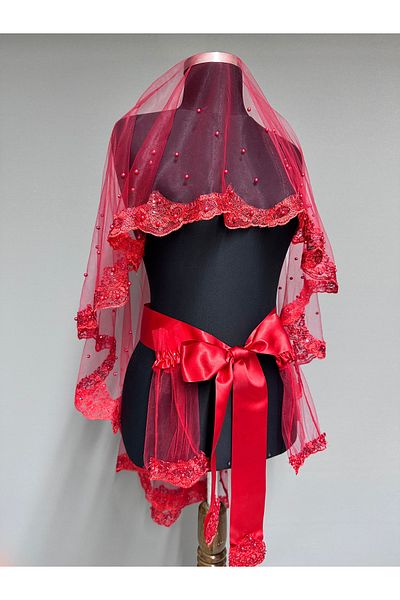 Hayalperest boncuk Celeste Pearl Special Design Veil Women's Bridal Henna Veil Red