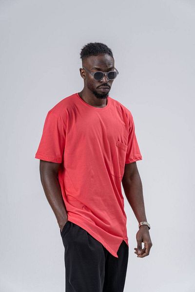 SUPERBLUE Men's Asymmetrical Short Sleeve Loose Red Basic T-Shirt