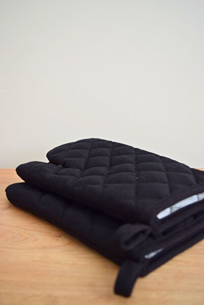 Lio20 طقم قفازات ومقابض للفرن مقاومة للحريق والحرارة (2+2)-15 ثانية 250 ° C حماية-أسود