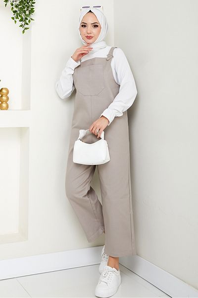 Bestenur Single Pocket Gardener Overalls 1553 - Stone