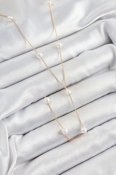Clariss Y Model Gold Color Women's Necklace with Rice Pearl Figure