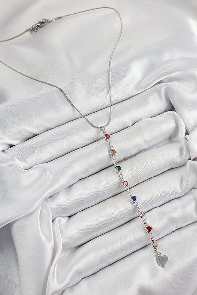 Store Brass Silver Color Mixed Color Zircon Stone Heart Y Women's Necklace