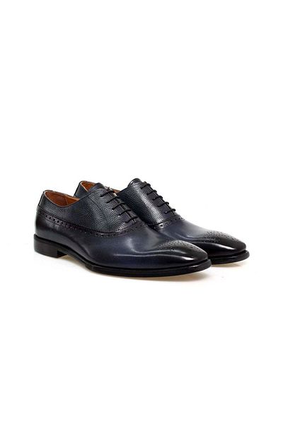 Butik Dark Blue Color Lace-Up Genuine Leather Men's Shoes