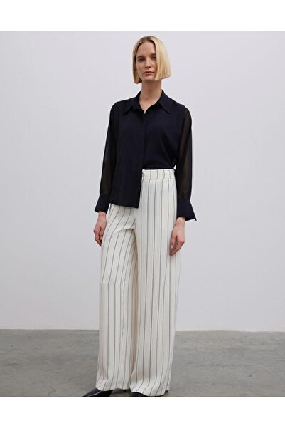 BGN Kollları Şifon Garnilli Saten İpek Bluz