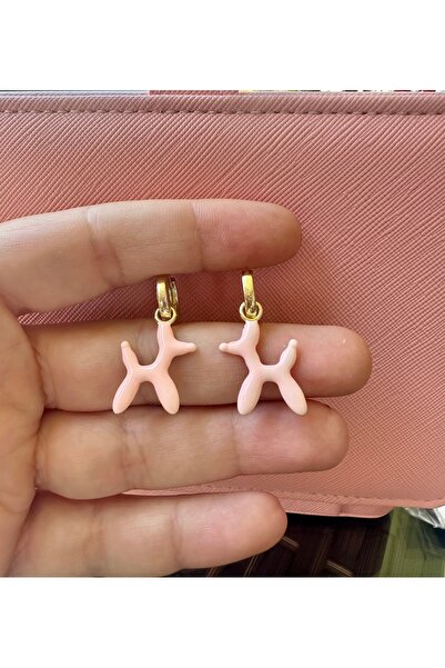 Açık Pembe Balon Köpek 925 Ayar Gümüş Küpe