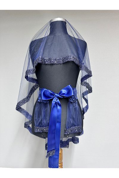 Hayalperest boncuk Bridal Veil Waterway Design Bridal Henna Veil Saks Blue