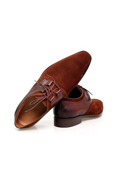 Butik Cinnamon Color Lace up Khaki Leather Men's Shoes