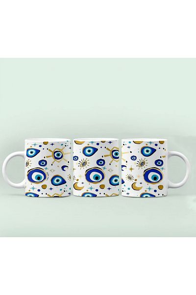 GünayStore Evil Eye Bead Patterned Printed Tea Coffee Mug 300 ml