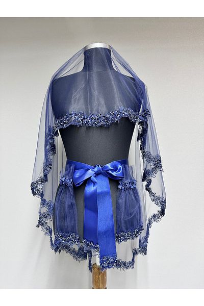 Hayalperest boncuk Amour Sparkling Sequin and Beads Decorated Modern Henna Veil Set Navy Blue